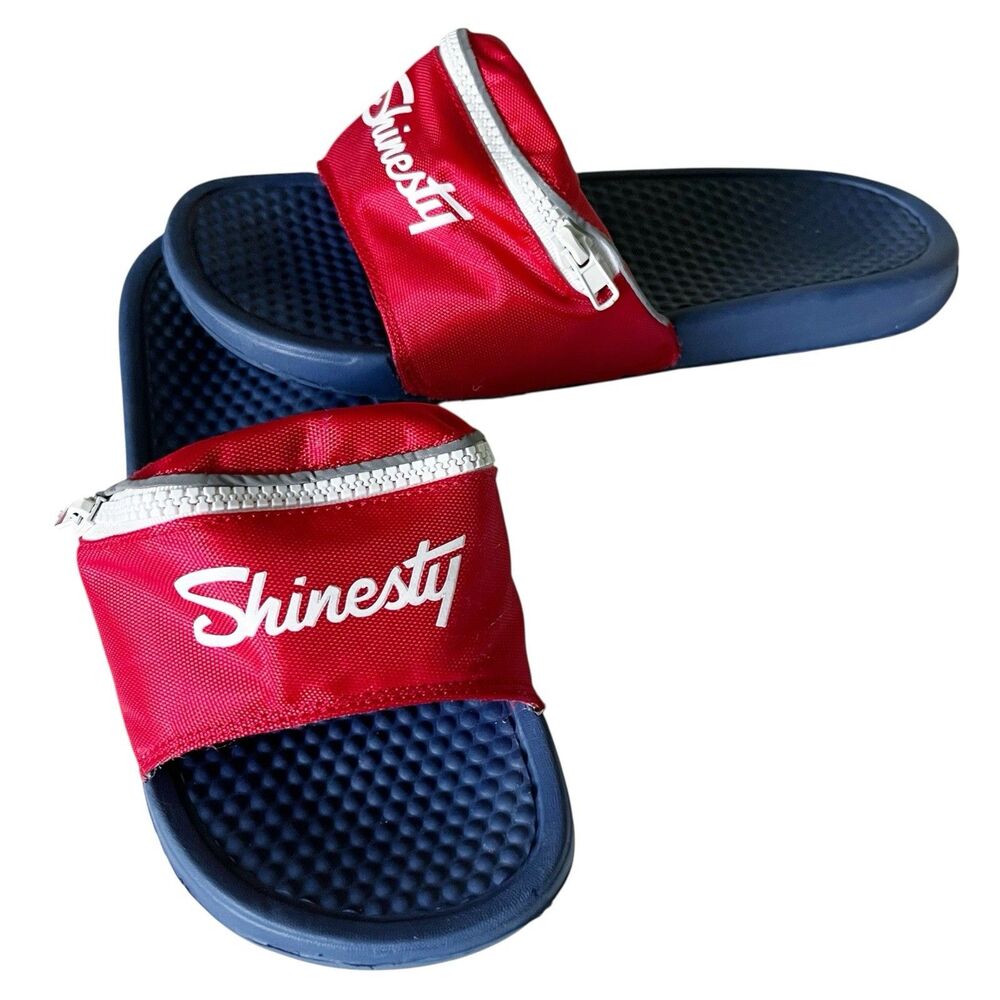 Shinesty USA Fanny Pack Slides Sandals Unisex Red Blue Women’s 10 EU 42 Mens 8.5